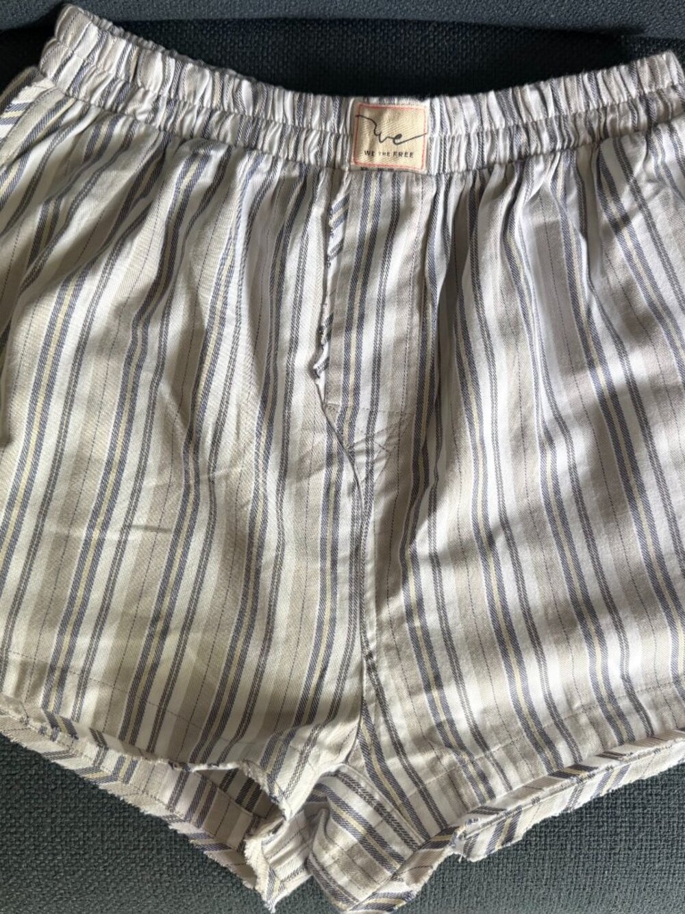 Free People Cream and Blue Striped High Waist Lounge Shorts